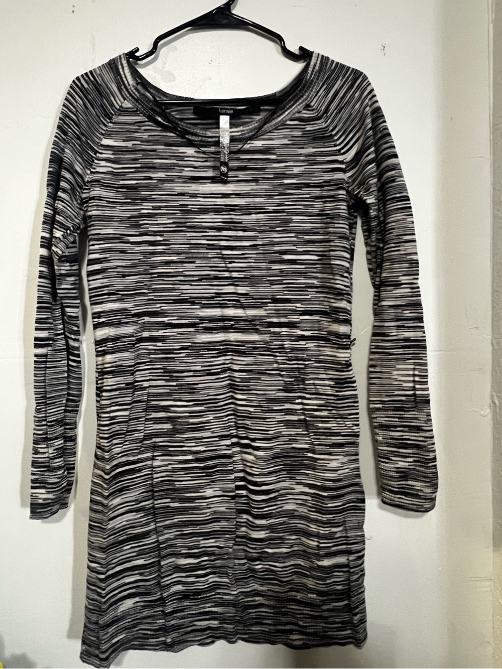 Kensie Black & White Striped Long-Sleeve Knit Dress